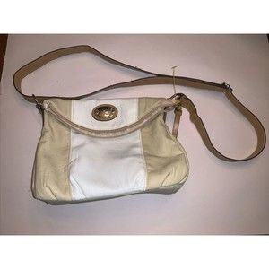 HARVE BENARD HANDBAG PURSE MEDIUM WHITE/TAN BODY BROWN HANDLE FAUX LEATHER NWT